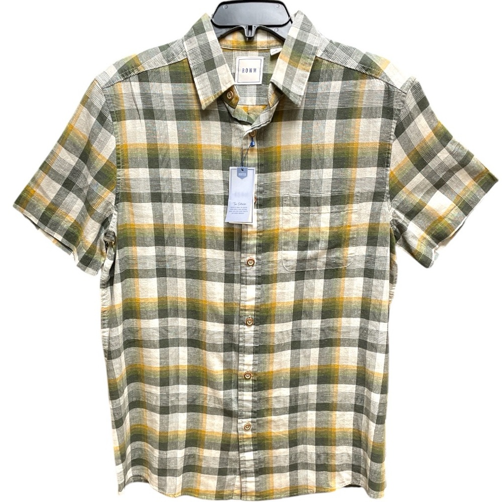 ROWM Size: S Color: Green, Yellow, Cream (Plaid)
Short-Sleeve Button Shirt NWT